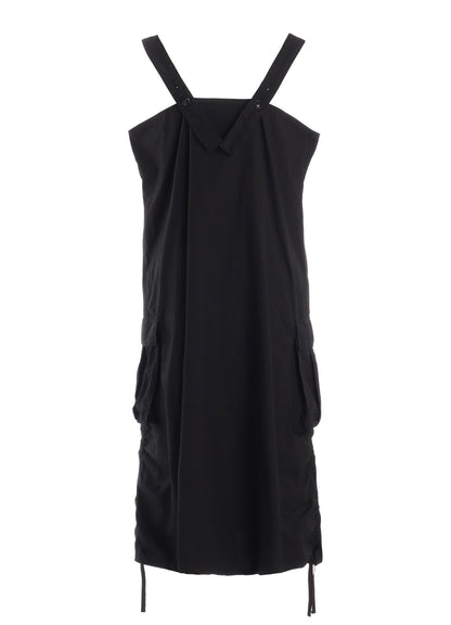 COTTON TYPEWRITER SHIRRING SHOULDER STRAP DRESS