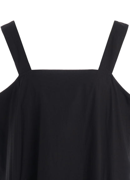 COTTON TYPEWRITER SHIRRING SHOULDER STRAP DRESS