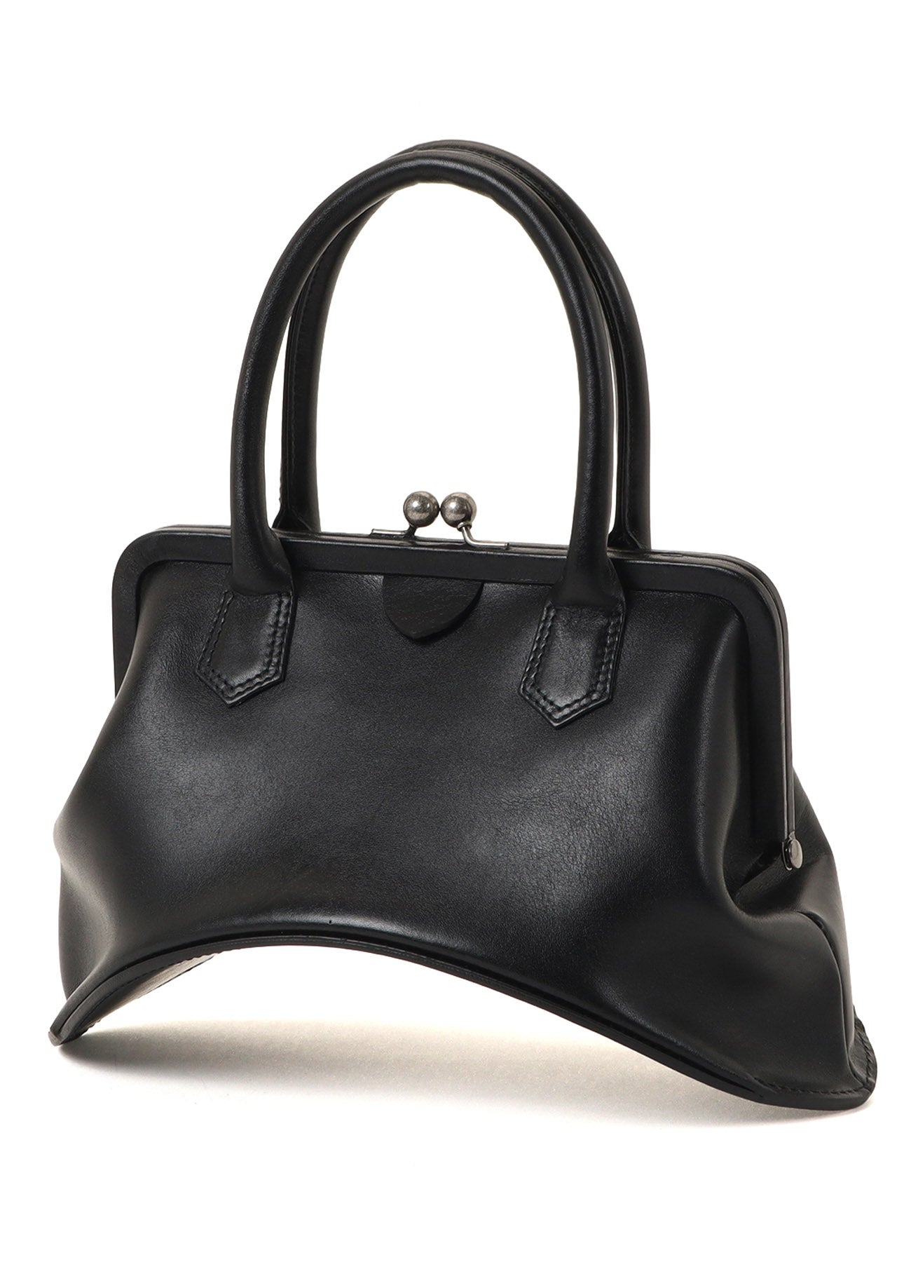 OIL SOFT LEATHER CURVED METAL CLASP BAG