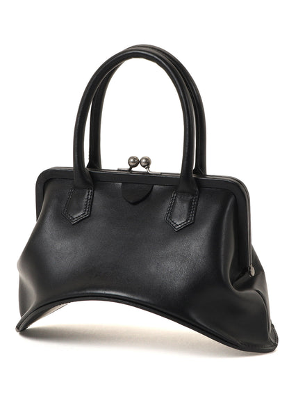 OIL SOFT LEATHER CURVED METAL CLASP BAG