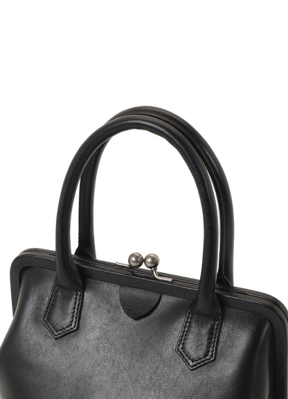 OIL SOFT LEATHER CURVED METAL CLASP BAG