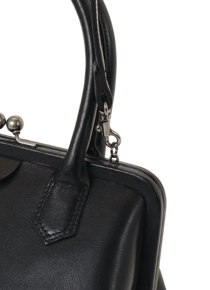 OIL SOFT LEATHER CURVED METAL CLASP BAG