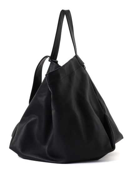 SEMI GLOSS LEATHER BELTED TOTE BAG L