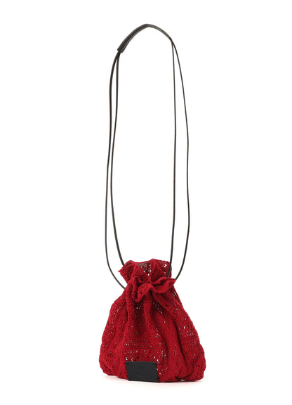 MEXICAN TILE PATTERN KNIT DRAWSTRING BAG