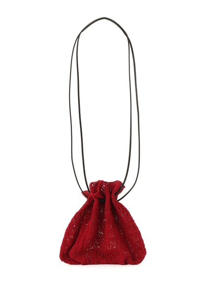 MEXICAN TILE PATTERN KNIT DRAWSTRING BAG