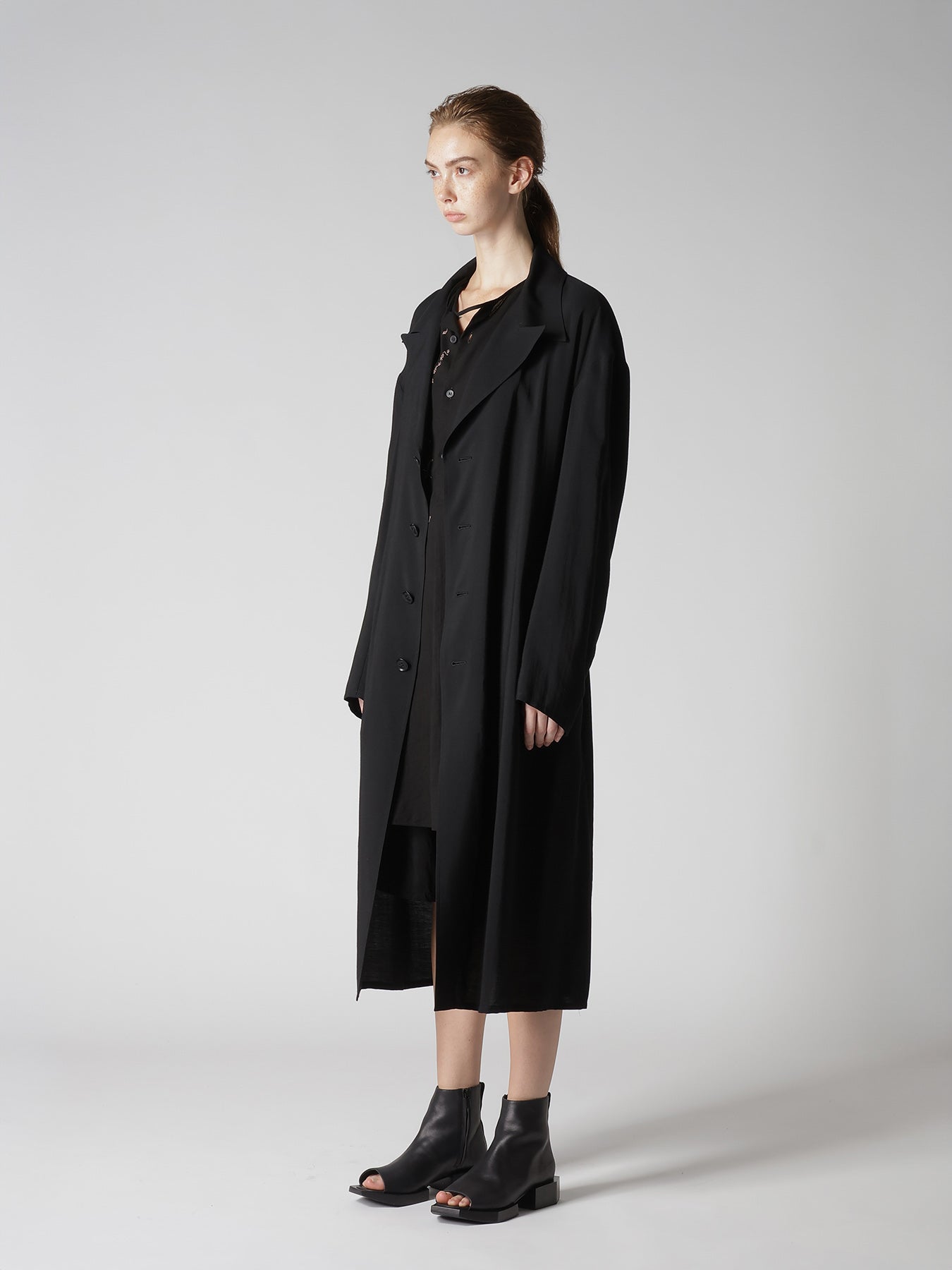 ジャケット・アウター OSHIMA REI REVERSIBLE TAILORED LONG CT CU/RY HARD TWISTED SERGE OPEN COLLAR TAILORED JACKET – THE SHOP