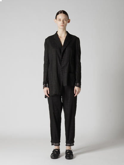 SHEER COTTON－LINEN PLAID LAYER JACKET