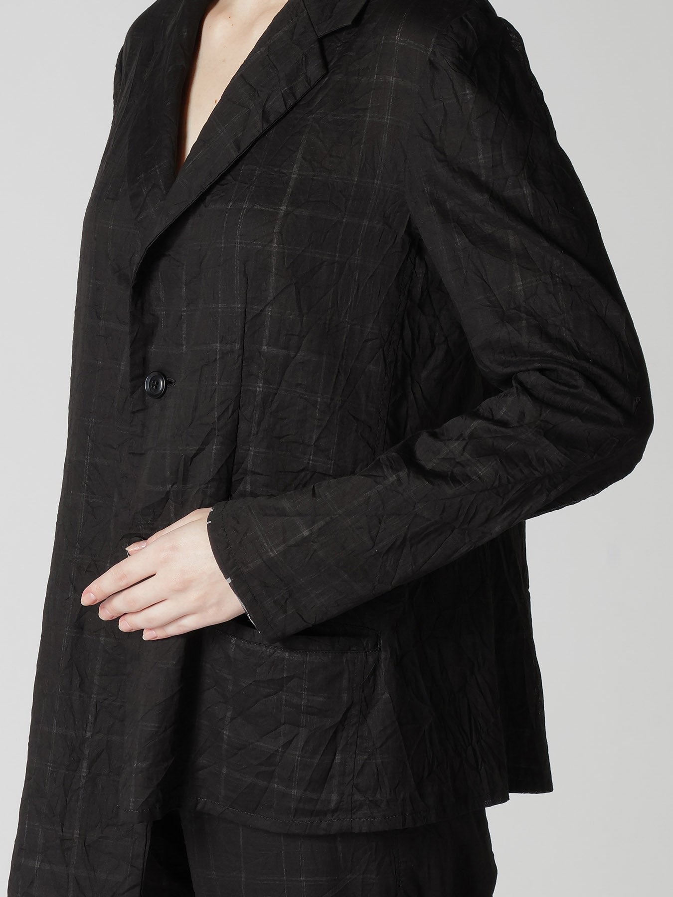 SHEER COTTON－LINEN PLAID LAYER JACKET