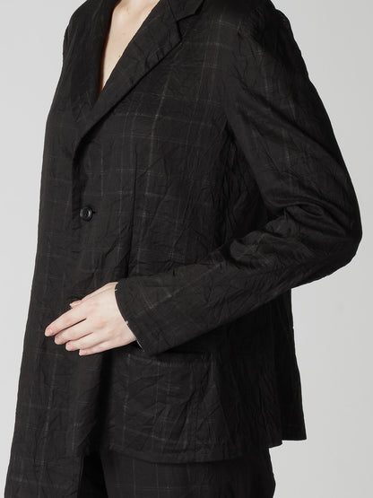 SHEER COTTON－LINEN PLAID LAYER JACKET