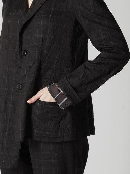 SHEER COTTON－LINEN PLAID LAYER JACKET