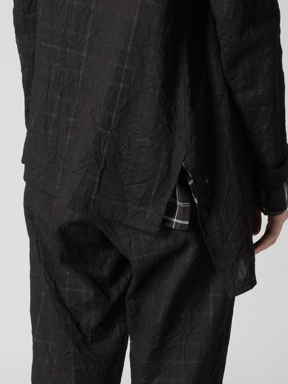 SHEER COTTON－LINEN PLAID LAYER JACKET