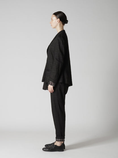 SHEER COTTON－LINEN PLAID LAYER JACKET