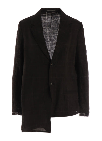 SHEER COTTON－LINEN PLAID LAYER JACKET