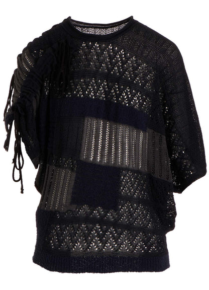 8G PATCHWORK MIX ASYMMETRY GATHER PULLOVER