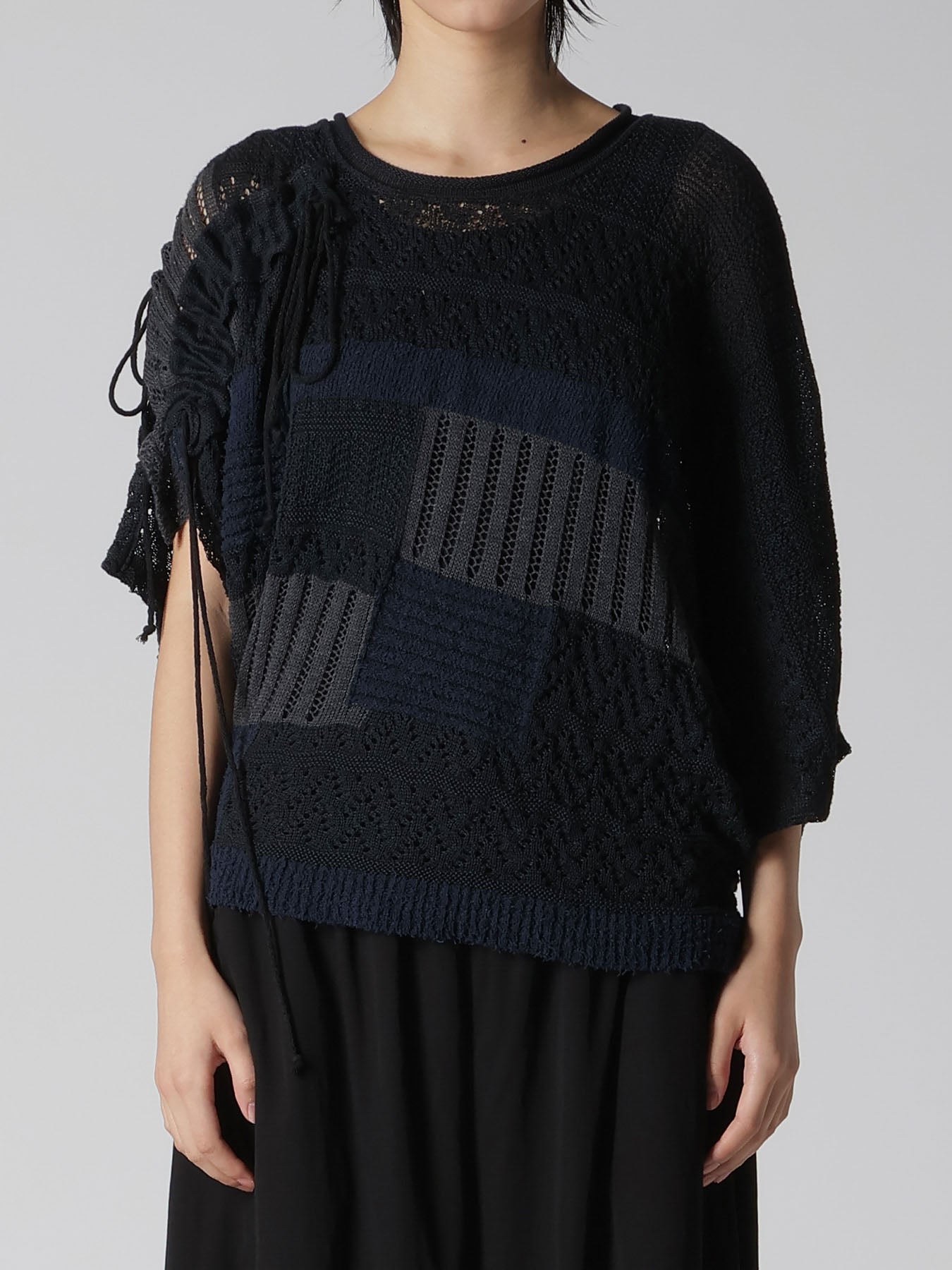 8G PATCHWORK MIX ASYMMETRY GATHER PULLOVER
