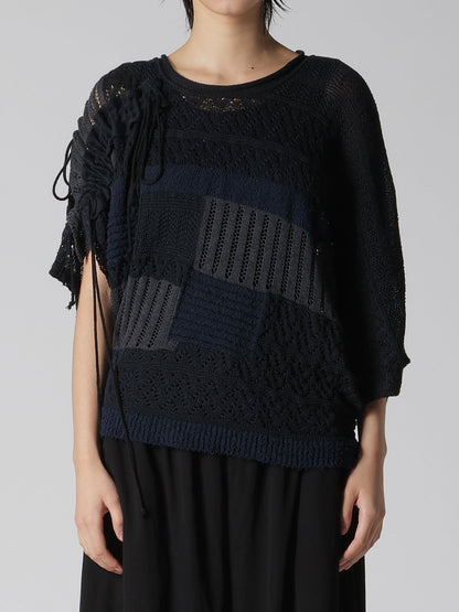 8G PATCHWORK MIX ASYMMETRY GATHER PULLOVER