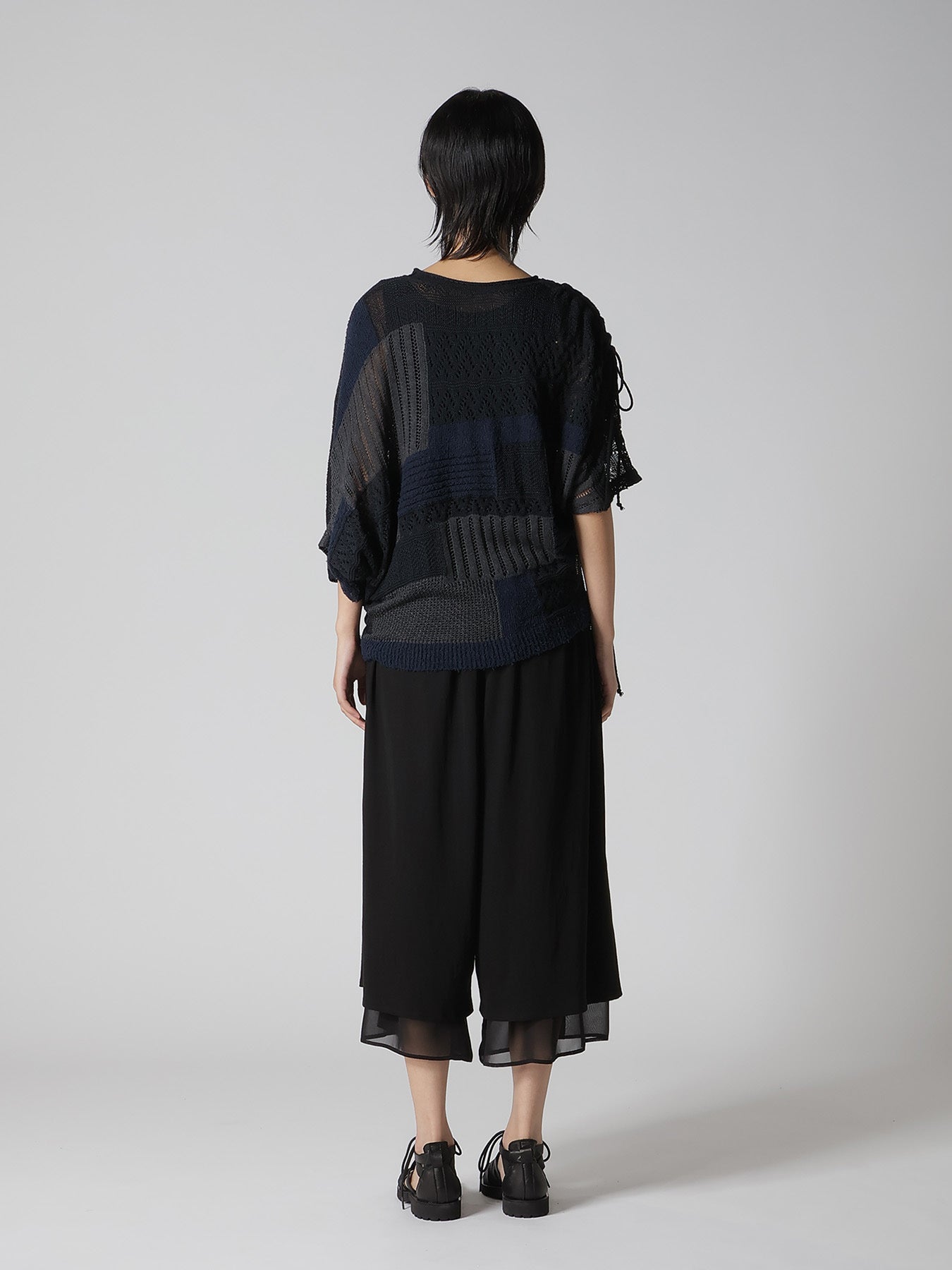 8G PATCHWORK MIX ASYMMETRY GATHER PULLOVER
