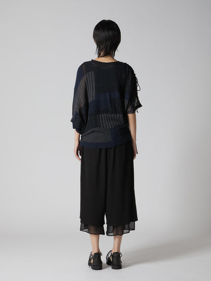8G PATCHWORK MIX ASYMMETRY GATHER PULLOVER