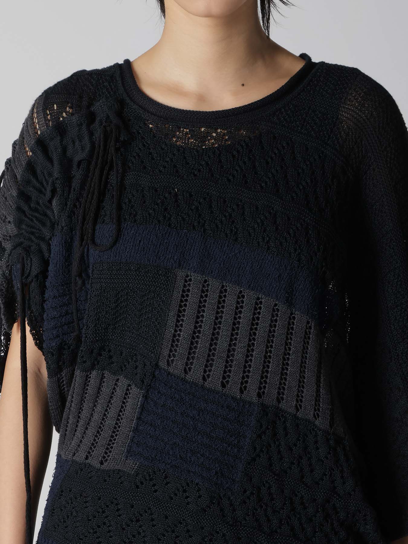 8G PATCHWORK MIX ASYMMETRY GATHER PULLOVER