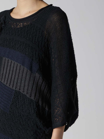 8G PATCHWORK MIX ASYMMETRY GATHER PULLOVER