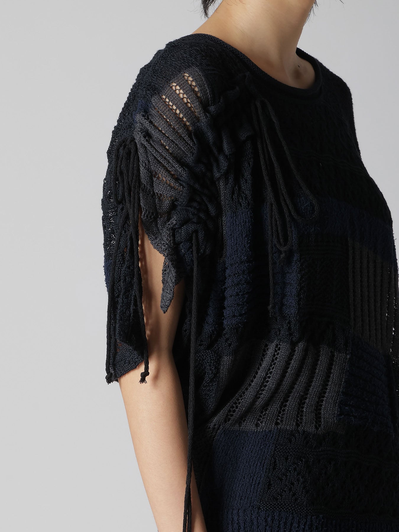8G PATCHWORK MIX ASYMMETRY GATHER PULLOVER