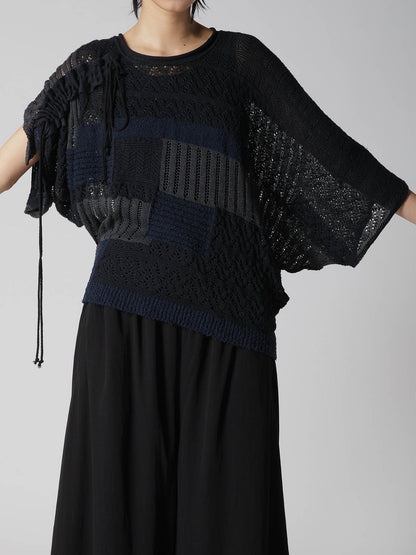 8G PATCHWORK MIX ASYMMETRY GATHER PULLOVER