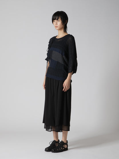 8G PATCHWORK MIX ASYMMETRY GATHER PULLOVER