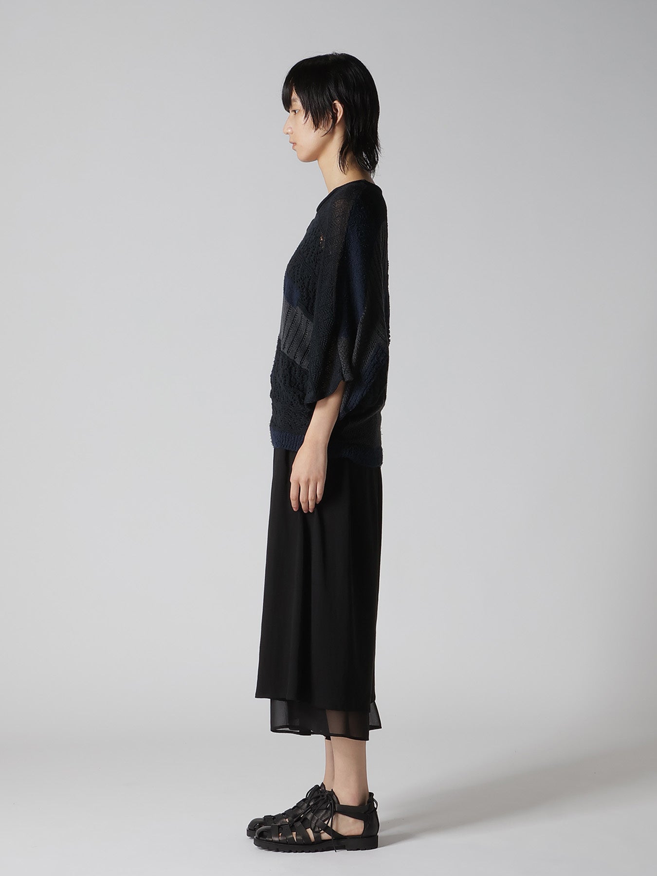 8G PATCHWORK MIX ASYMMETRY GATHER PULLOVER