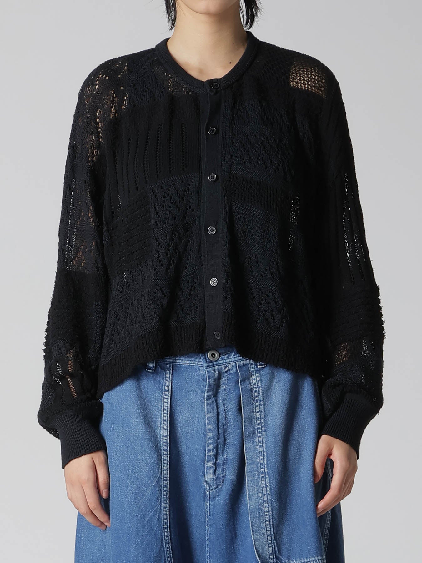 8G PATCHWORK MIX CROPPED CARDIGAN – THE SHOP YOHJI YAMAMOTO