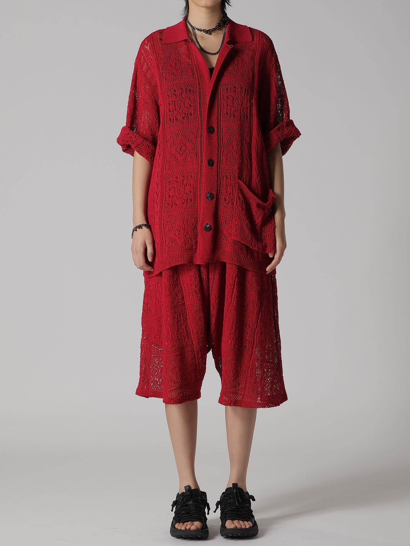 MEXICAN TILE PATTERN KNIT HALF PANTS