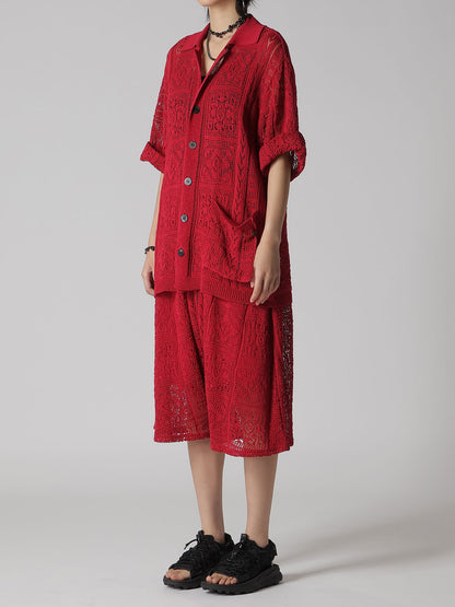 MEXICAN TILE PATTERN KNIT HALF PANTS