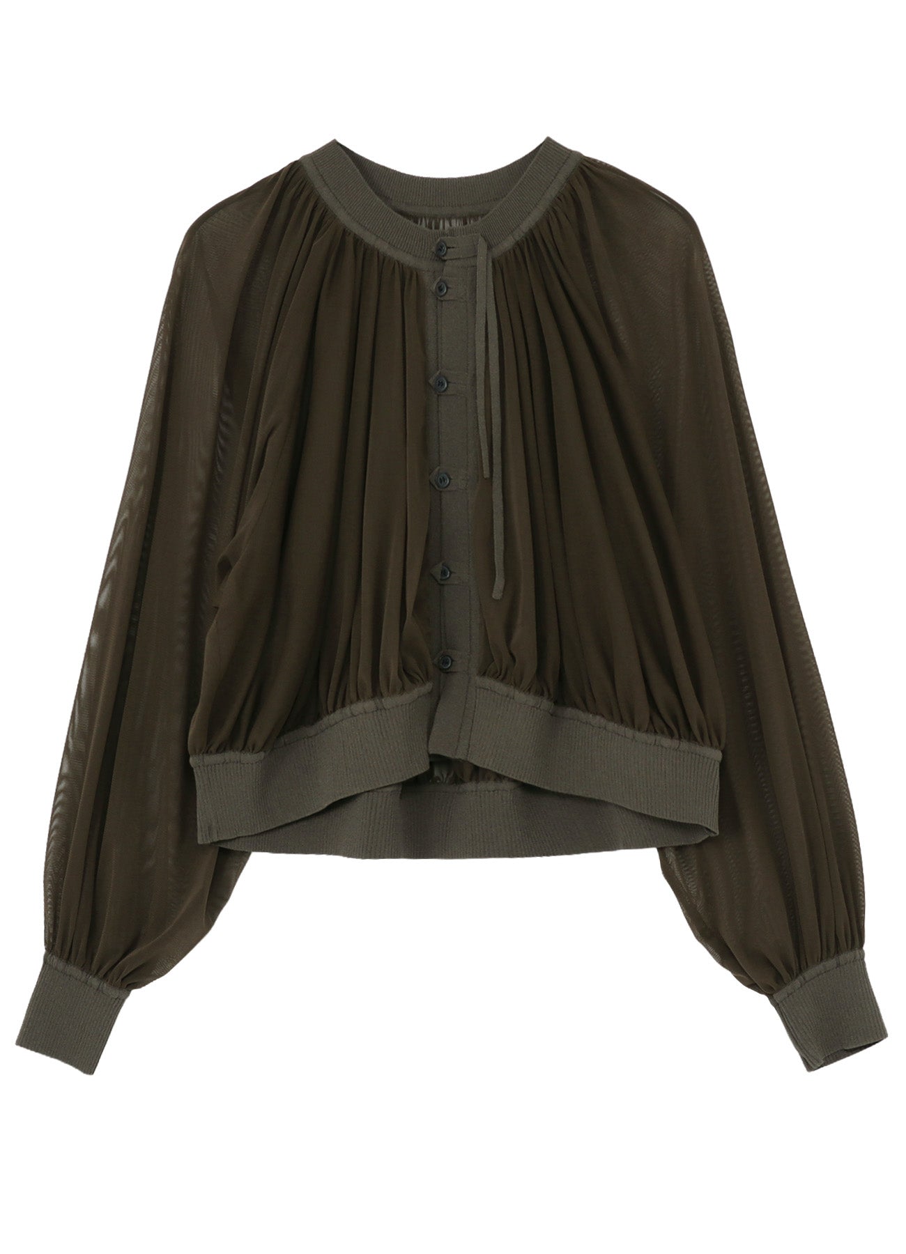 POLYESTER TULLE GATHER SHORT CARDIGAN