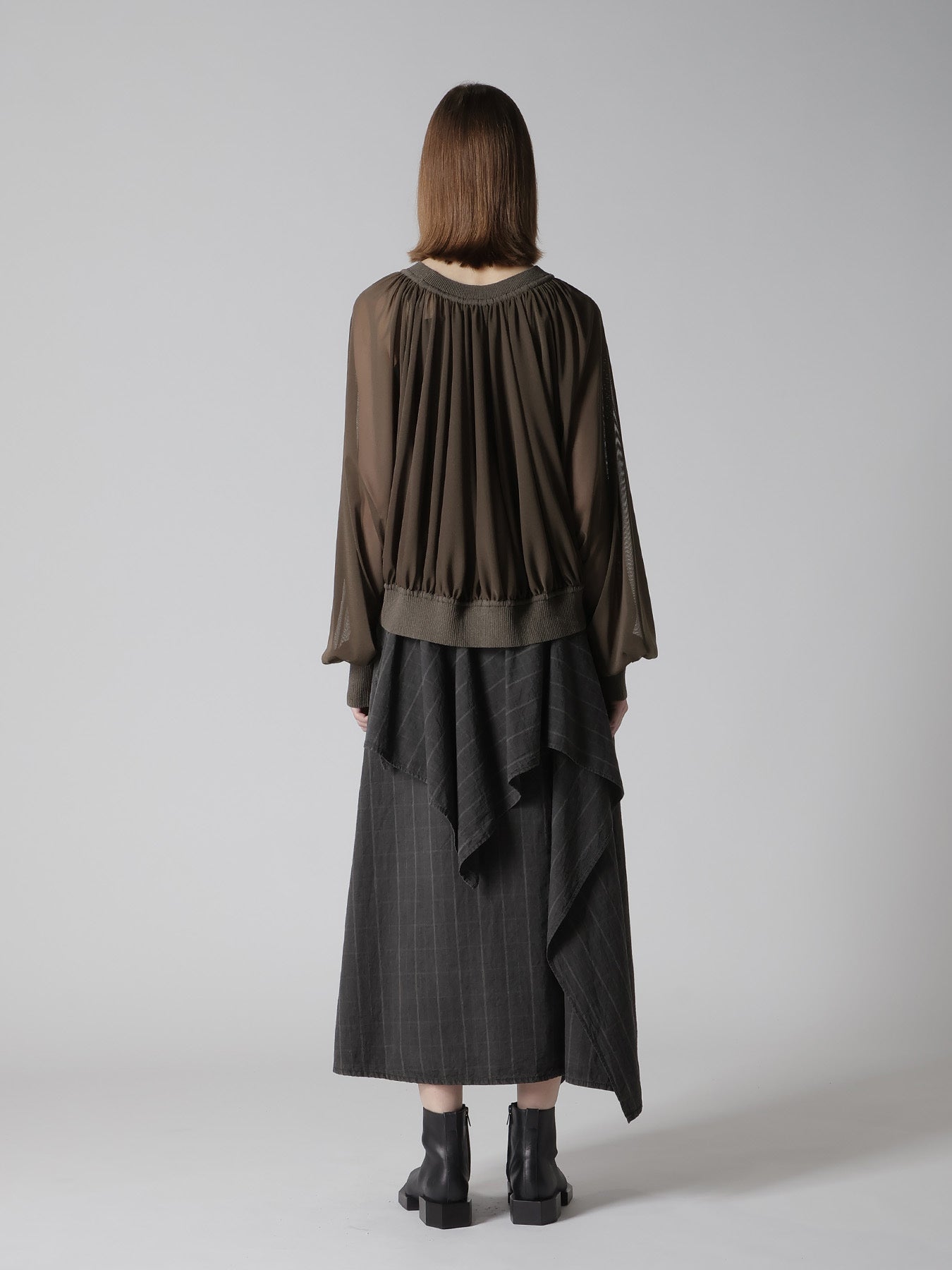POLYESTER TULLE GATHER SHORT CARDIGAN – THE SHOP YOHJI YAMAMOTO