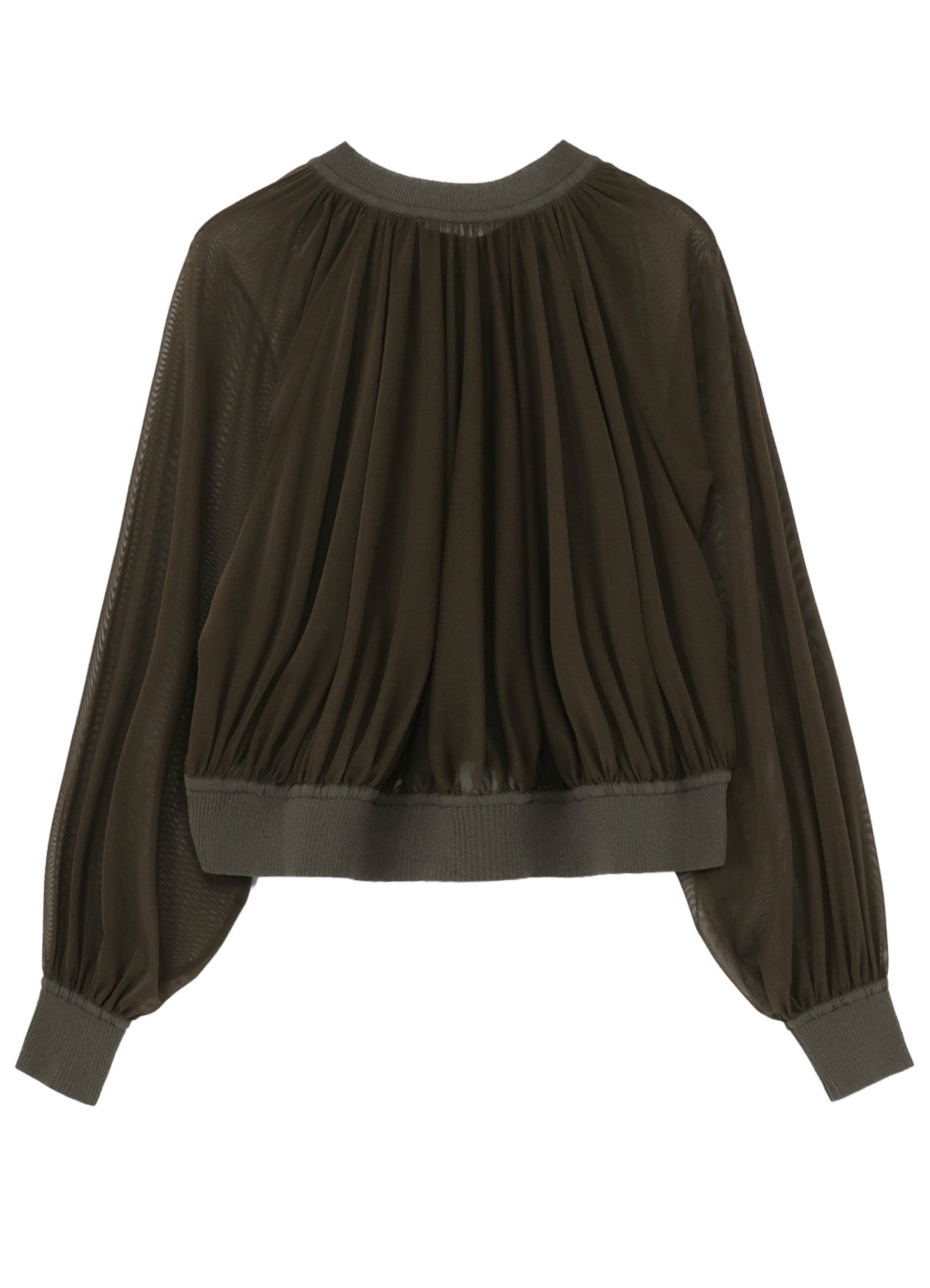 POLYESTER TULLE GATHER SHORT CARDIGAN