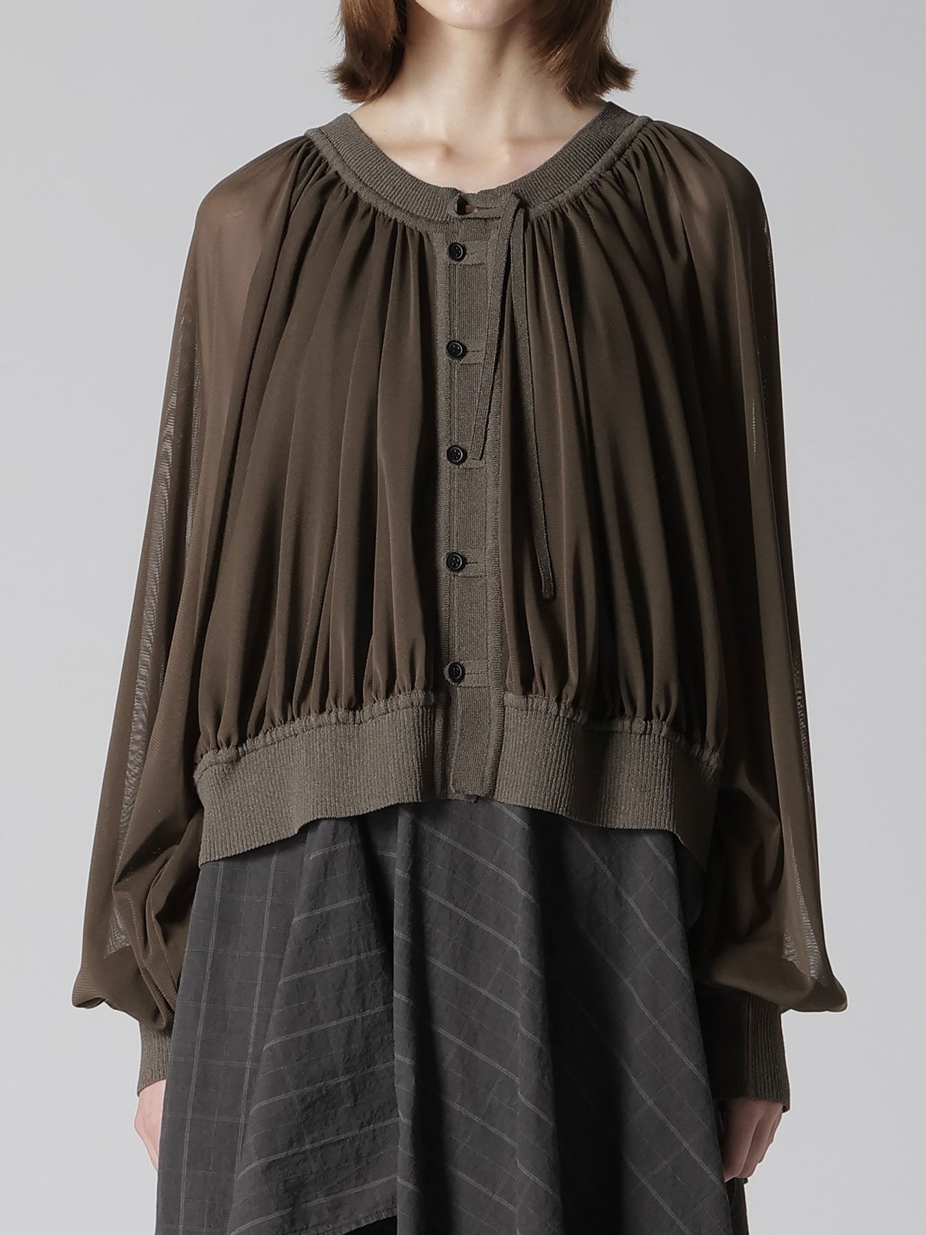 POLYESTER TULLE GATHER SHORT CARDIGAN – THE SHOP YOHJI YAMAMOTO