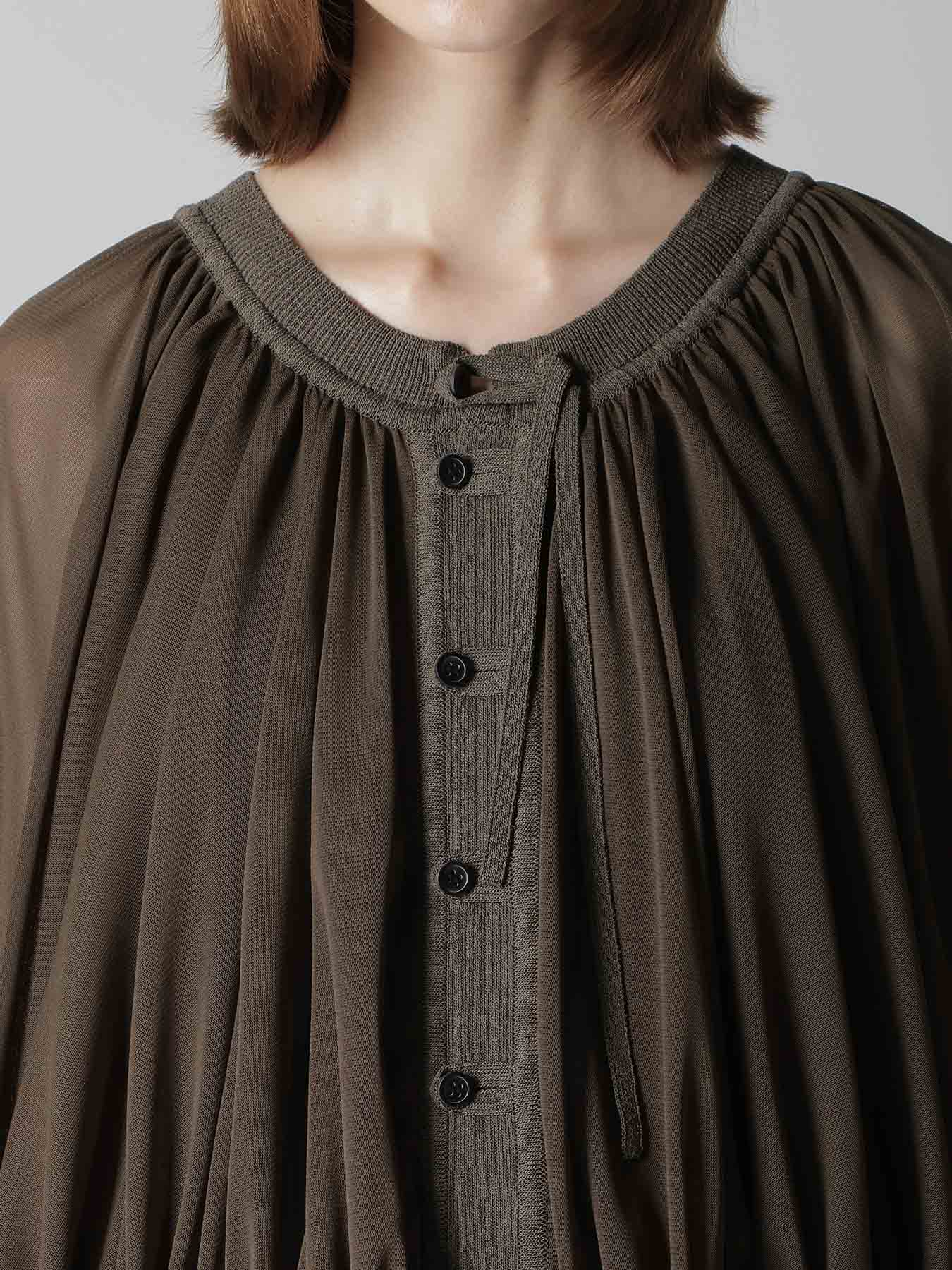 POLYESTER TULLE GATHER SHORT CARDIGAN