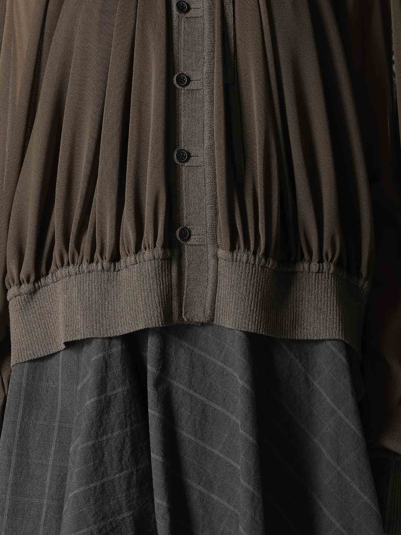 POLYESTER TULLE GATHER SHORT CARDIGAN