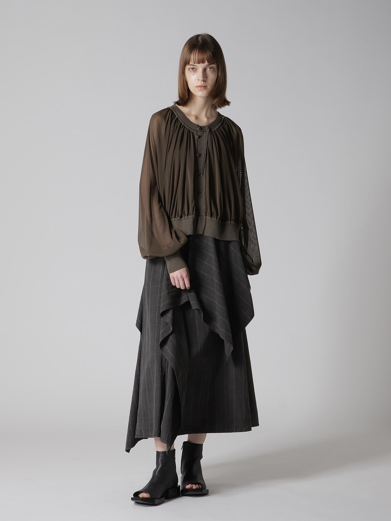 POLYESTER TULLE GATHER SHORT CARDIGAN
