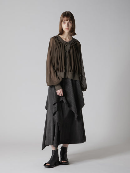 POLYESTER TULLE GATHER SHORT CARDIGAN