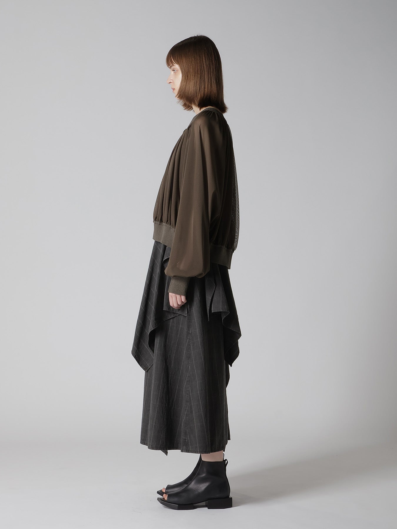 POLYESTER TULLE GATHER SHORT CARDIGAN