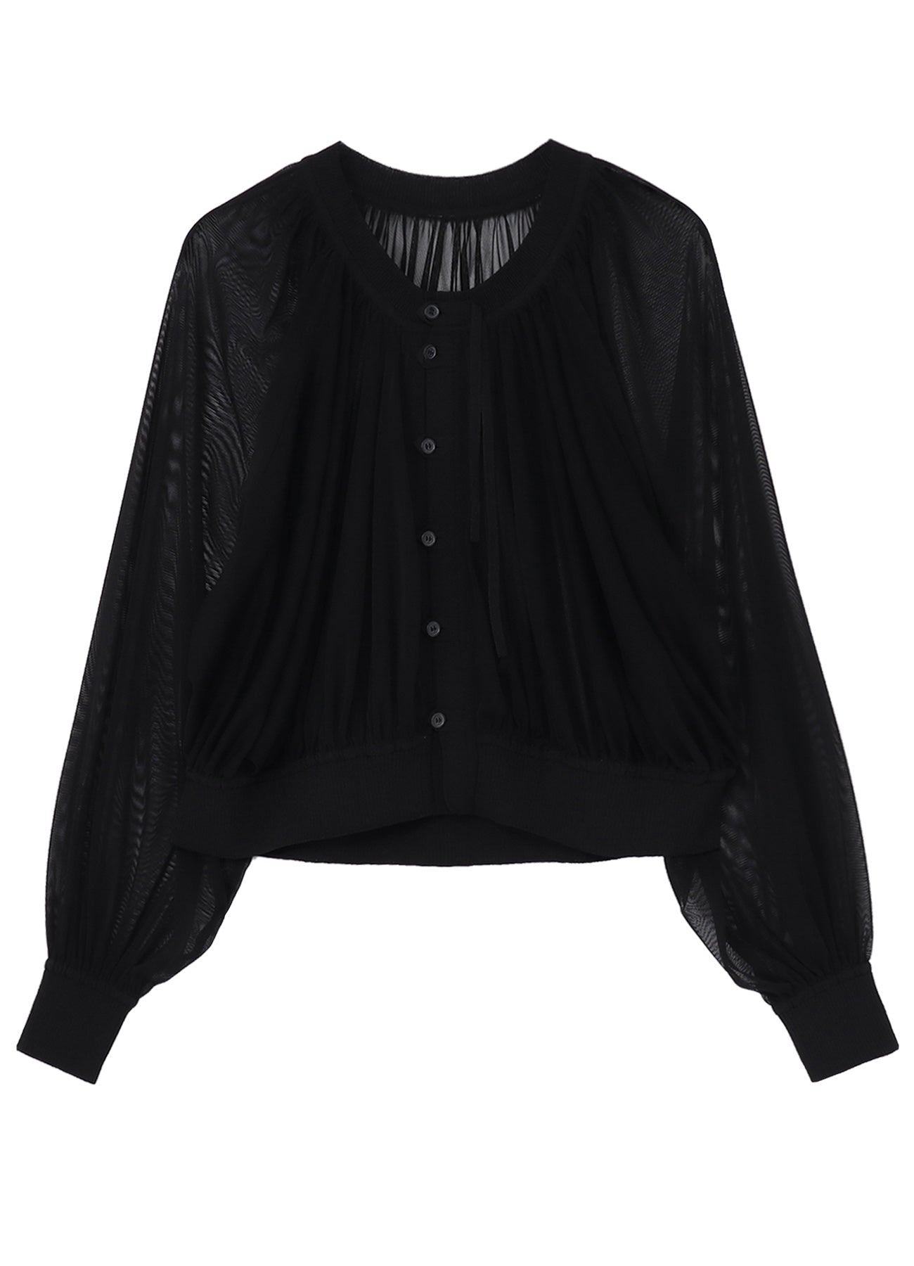 POLYESTER TULLE GATHER SHORT CARDIGAN