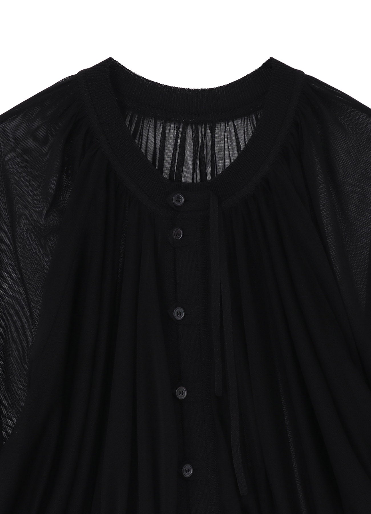 POLYESTER TULLE GATHER SHORT CARDIGAN