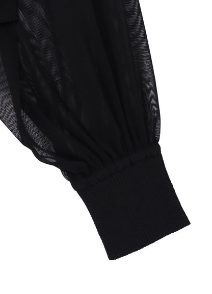 POLYESTER TULLE GATHER SHORT CARDIGAN