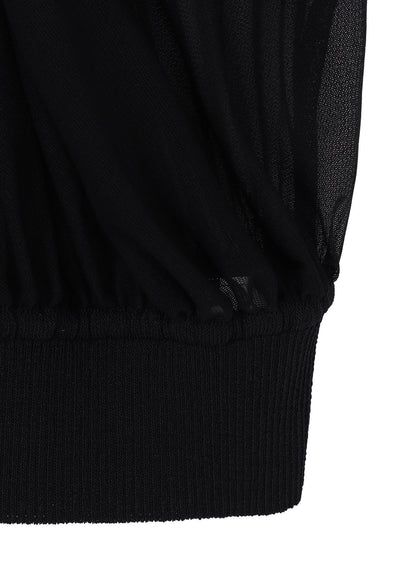 POLYESTER TULLE GATHER SHORT CARDIGAN