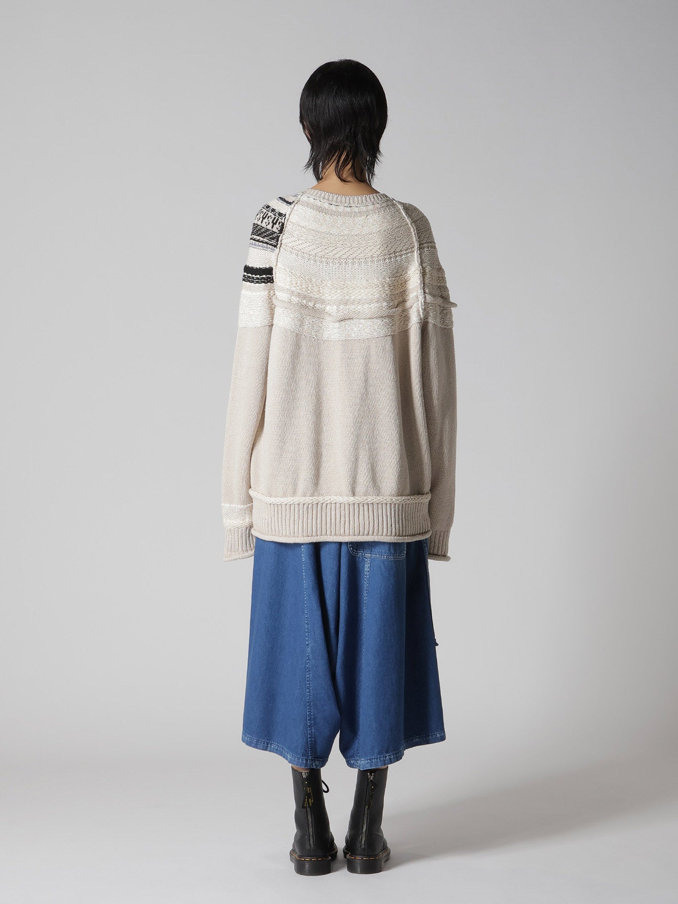 MIXED MATERIAL FAIR ISLE ROUND NECK PULLOVER – THE SHOP YOHJI YAMAMOTO