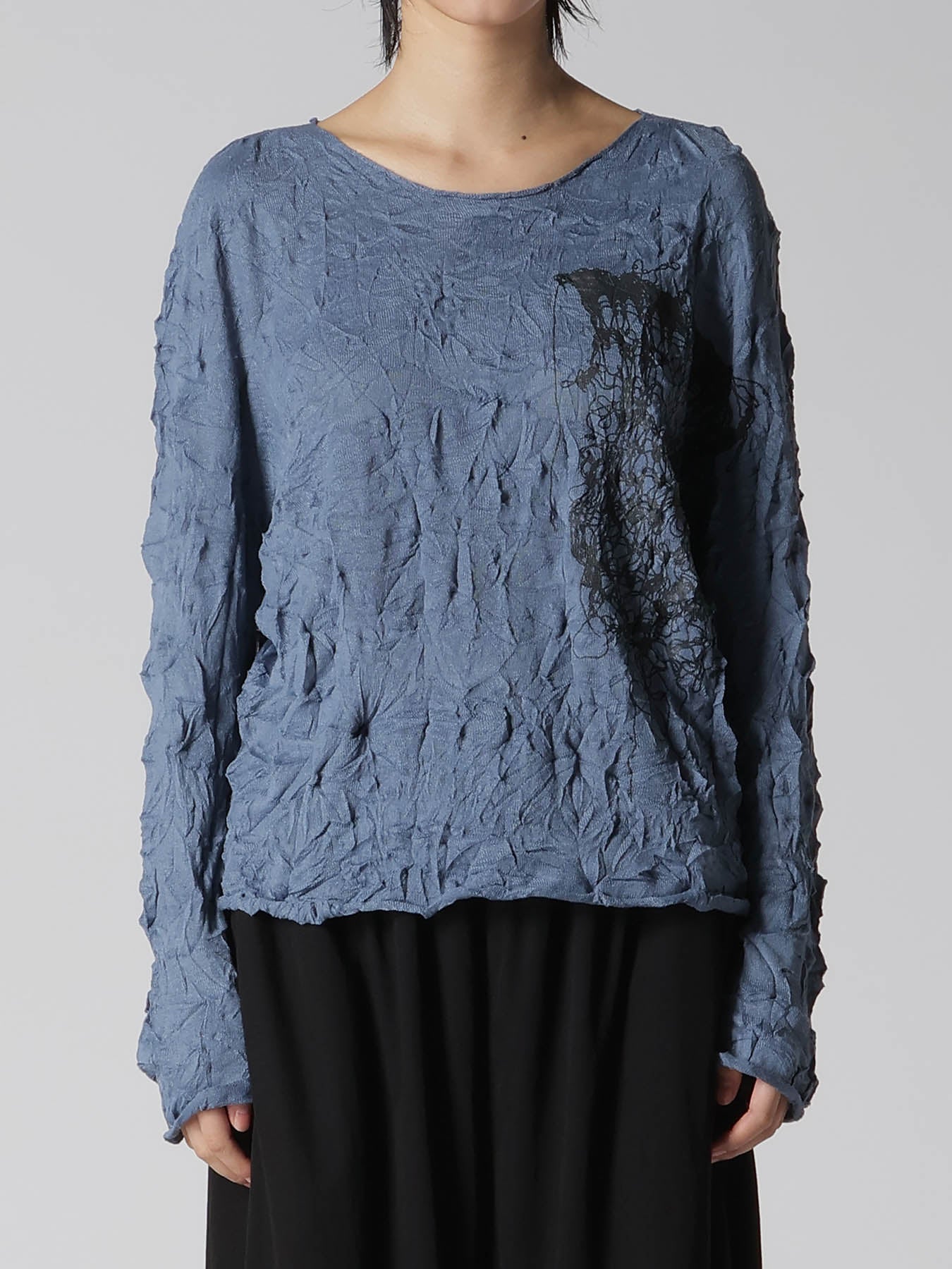 WRINKLED OFF NECK LONG SLEEVE PULLOVER