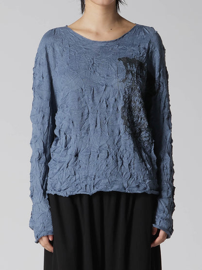WRINKLED OFF NECK LONG SLEEVE PULLOVER