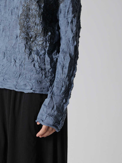 WRINKLED OFF NECK LONG SLEEVE PULLOVER