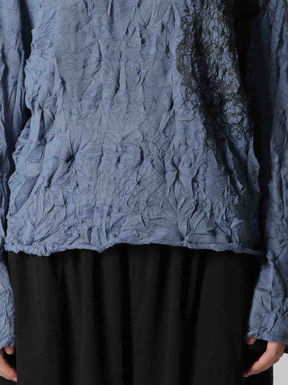 WRINKLED OFF NECK LONG SLEEVE PULLOVER