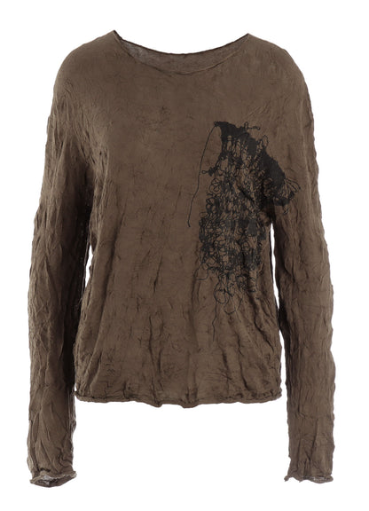 WRINKLED OFF NECK LONG SLEEVE PULLOVER